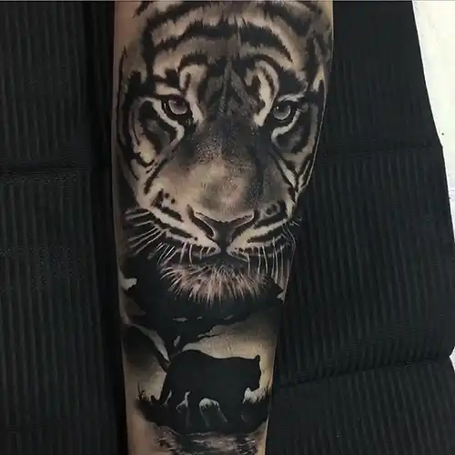 Tigres tatuajes realismo por Tony Atichati